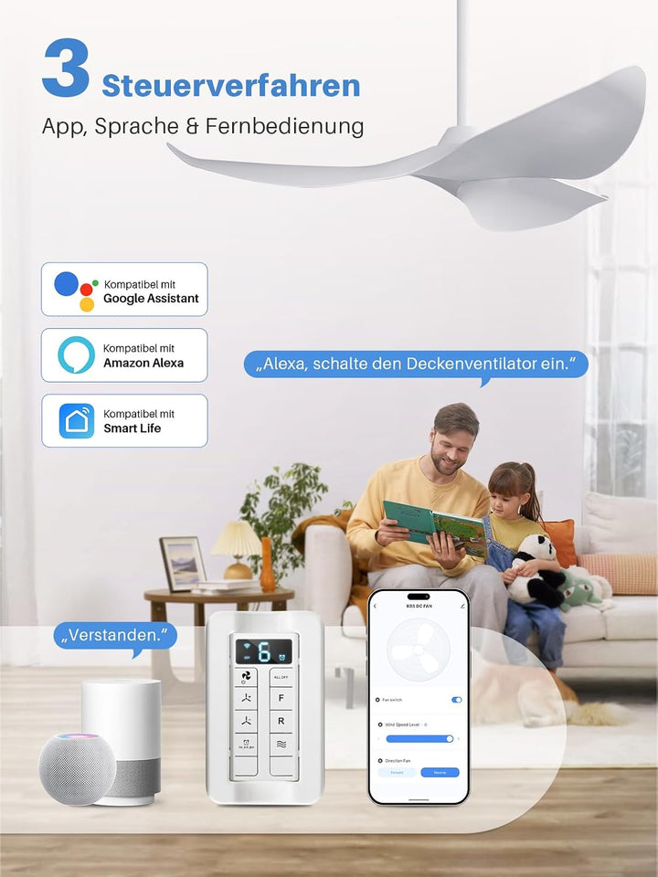 Sofucor 97cm Smart Deckenventilator mit Fernbedienung, Leise Deckenventilator mit Alexa/APP, WLAN, D