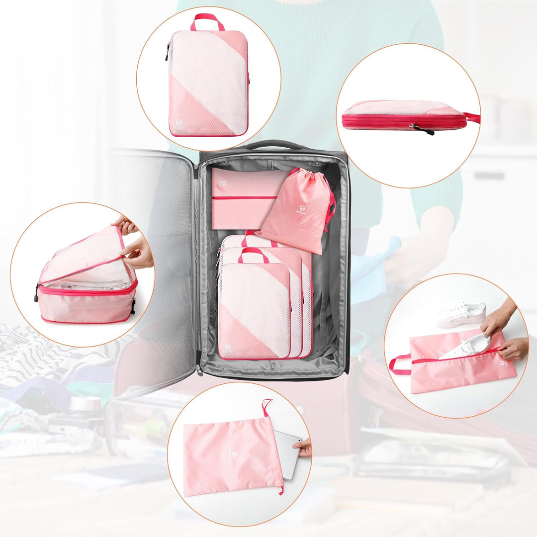 AiQInu Packing Cubes Compression, 5 Stück Packtaschen Kompression Koffer Organizer Set mit Wäschebeu