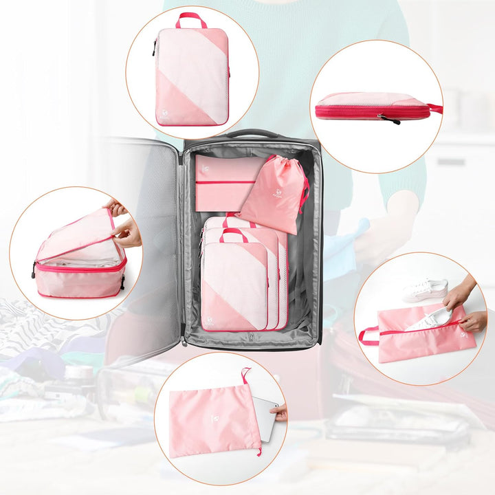 AiQInu Packing Cubes Compression, 5 Stück Packtaschen Kompression Koffer Organizer Set mit Wäschebeu