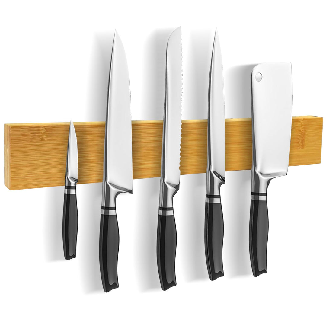 Baxcdyswe 40cm Magnetleiste Messer aus Bambus Mit Extra Starkem Magnet, Messerhalter Magnetisch Knif