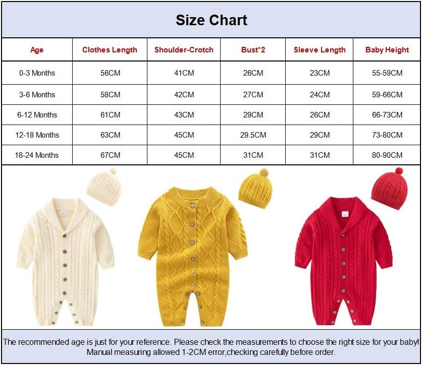 Gestrickte Strampler Baby Mädchen Spieler und Mütze Strickanzug Schneeanzug Overalls für 3-24 Monate