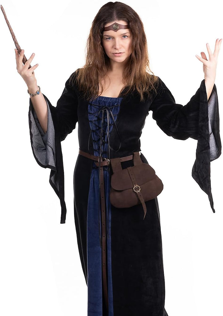 Maskworld Mittelalter Samtkleid – Bodenlanges Damen-Maxikleid mit Trompetenärmeln – Gothic &amp; LARP Bu
