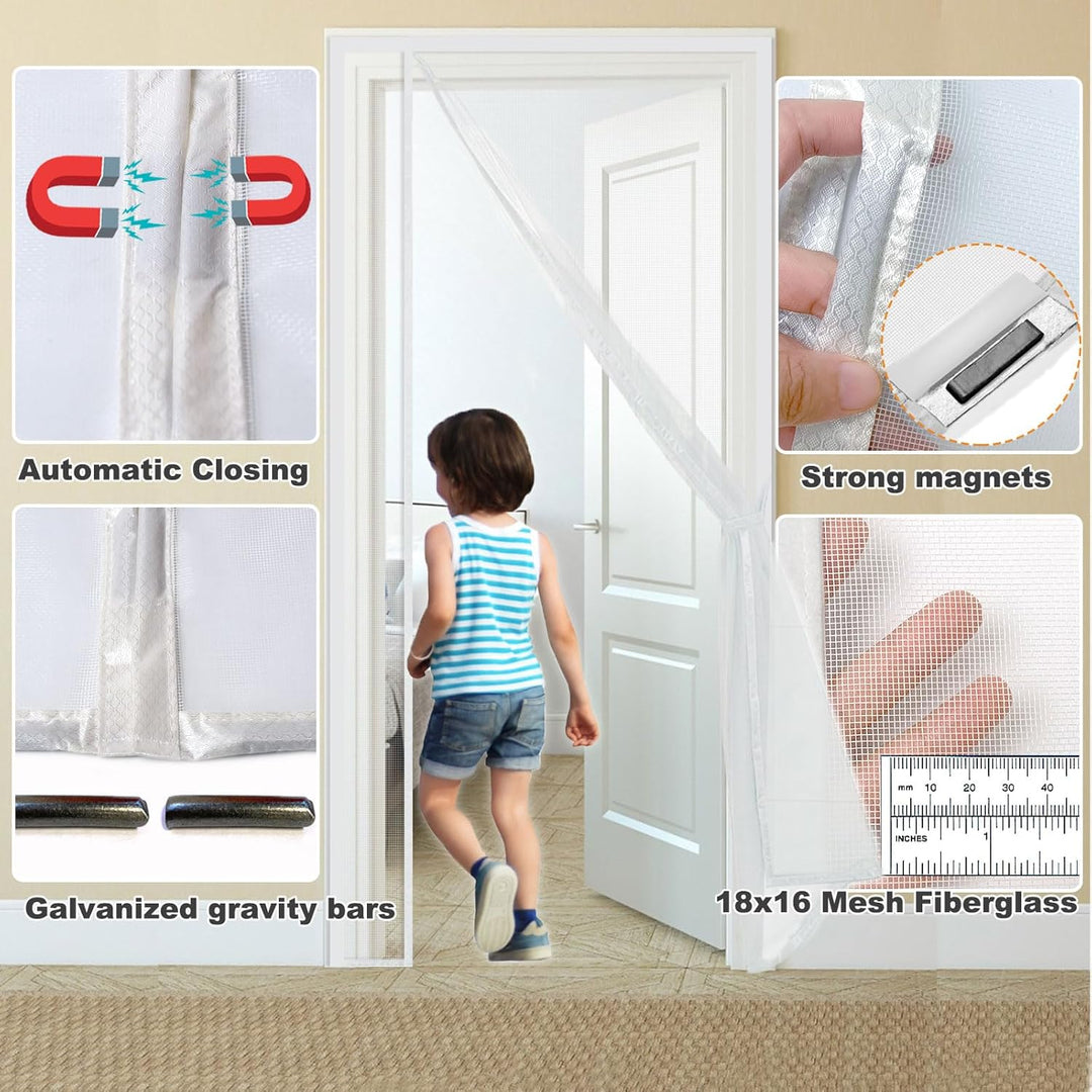 Risareyi Seitliche Öffnung Magnet Fliegengitter Balkontür 80x185cm, Weiss