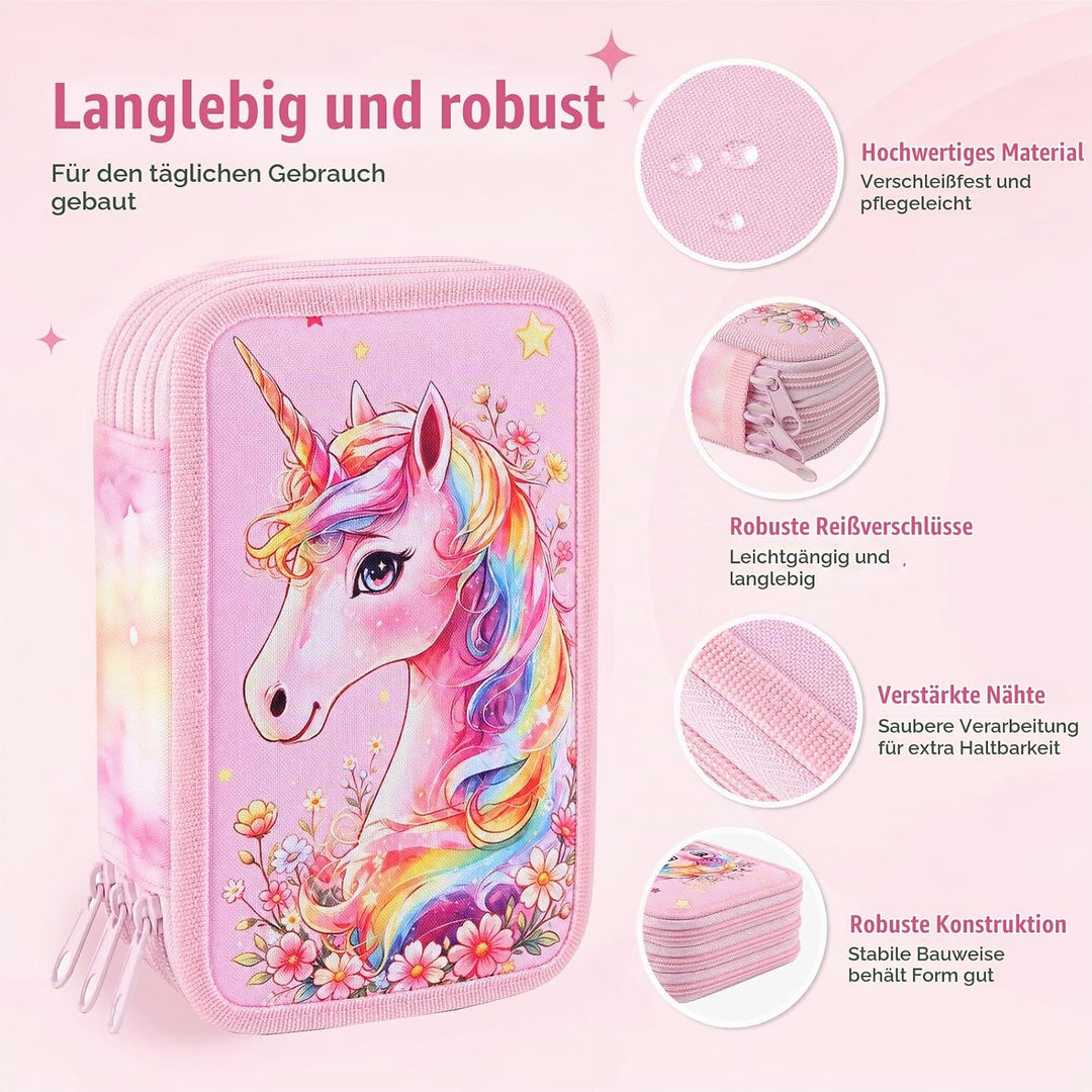 Federmäppchen Mädchen,Spiel Federmäppchen 3 Fächer,Geschenk zur Einschulung Federtasche Mädchen, Fed