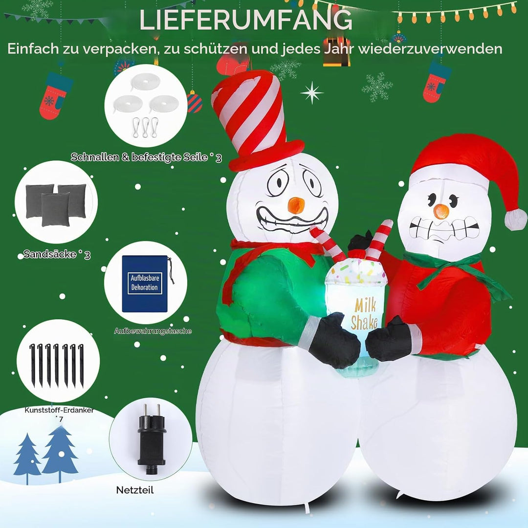 Aufblasbare Weihnachtsfiguren XL 1,8 m – Zwei lustige aufblasbare Schneemänner mit Schüttelfunktion,