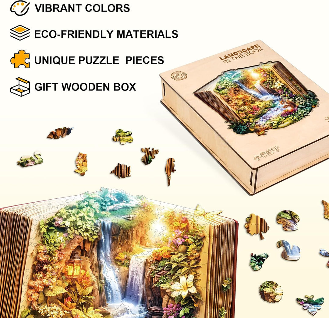 Holzpuzzles für Erwachsene – 34 cm × 33 cm Buchlandschaft Puzzle, Buchlandschaft