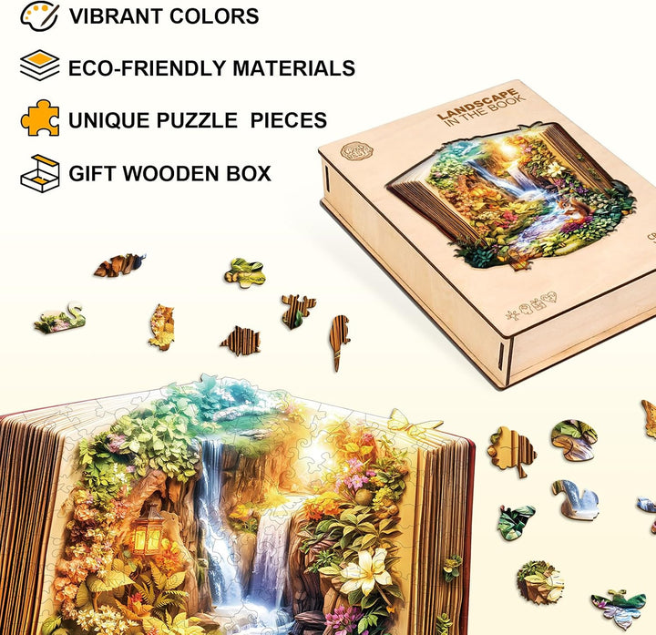 Holzpuzzles für Erwachsene – 34 cm × 33 cm Buchlandschaft Puzzle, Buchlandschaft