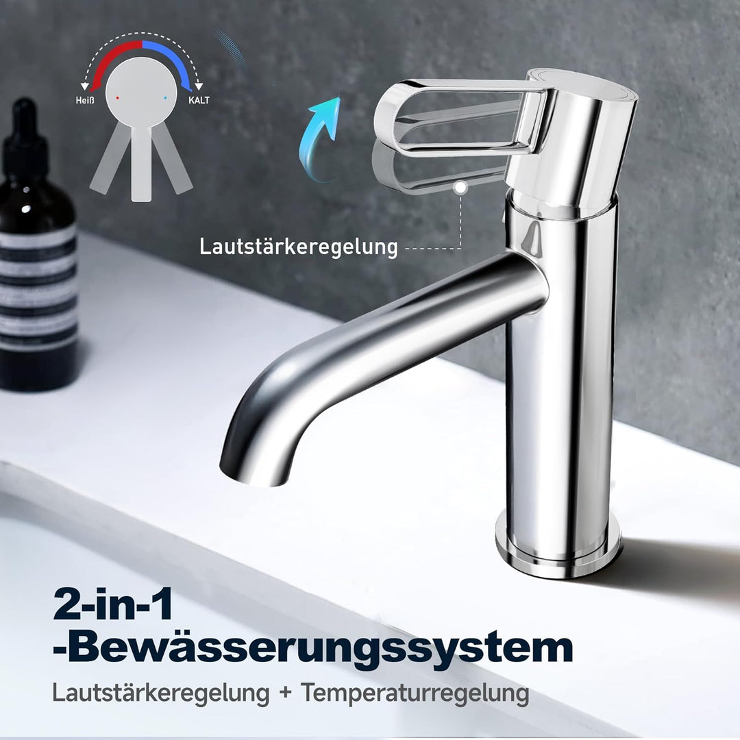 Bad Wasserhahn Waschtischarmatur Messinggehäuse Waschbecken mit Keramikkartusche Einhebelmischer Chr