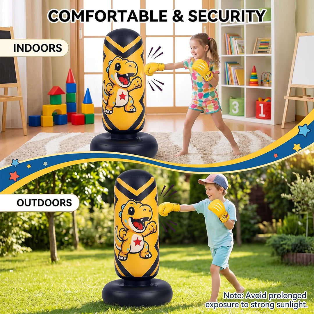 Ninonly 130cm Boxsack Stehend Kinder Aufblasbar mit Handschuhen &amp; Pumpe Gelb, Gelb