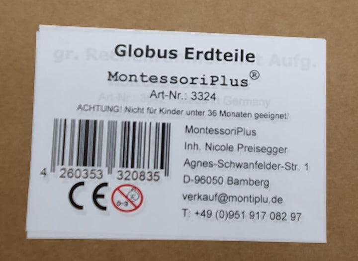Globus mit farbigen Erdteilen, Montessori-Material zum Kennenernen der Erde