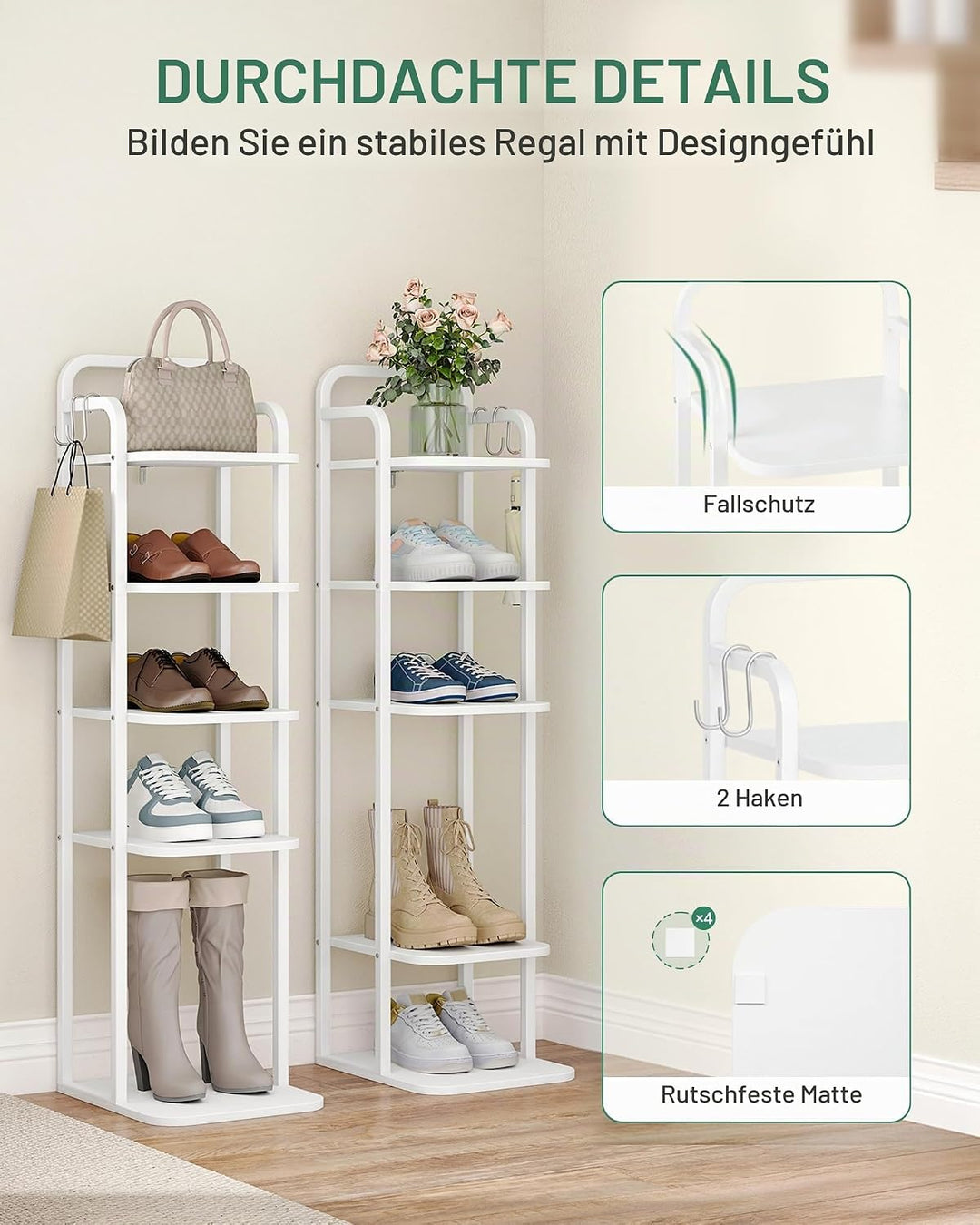 Hzuaneri Vertikales Schuhregal, 6-Stöckige Schuhregale, Schuhturm für Kleine Räume, Freistehend, Ver