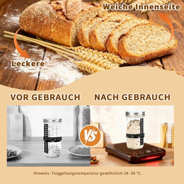 Daity Gärkörbchen,12-teilig Sauerteig Starter Set,28cm Gärkörbchen oval und 25cm Gärkorb rund,650ml