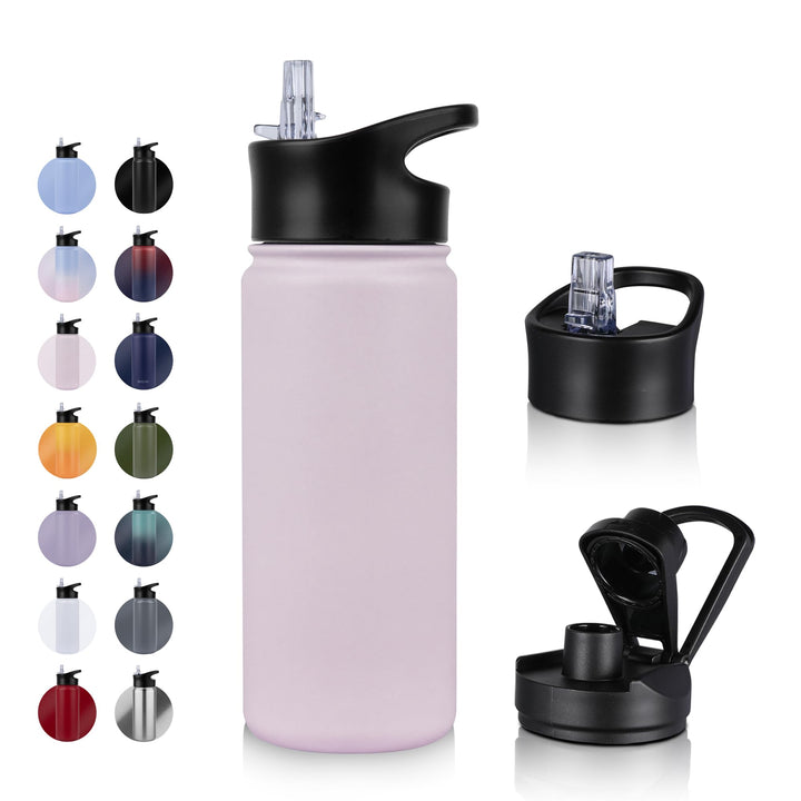 Edelstahl Trinkflasche - 500ml - mit Strohhalm,Auslaufsicher,Kohlensäure Geeignet,BPA frei Thermosfl