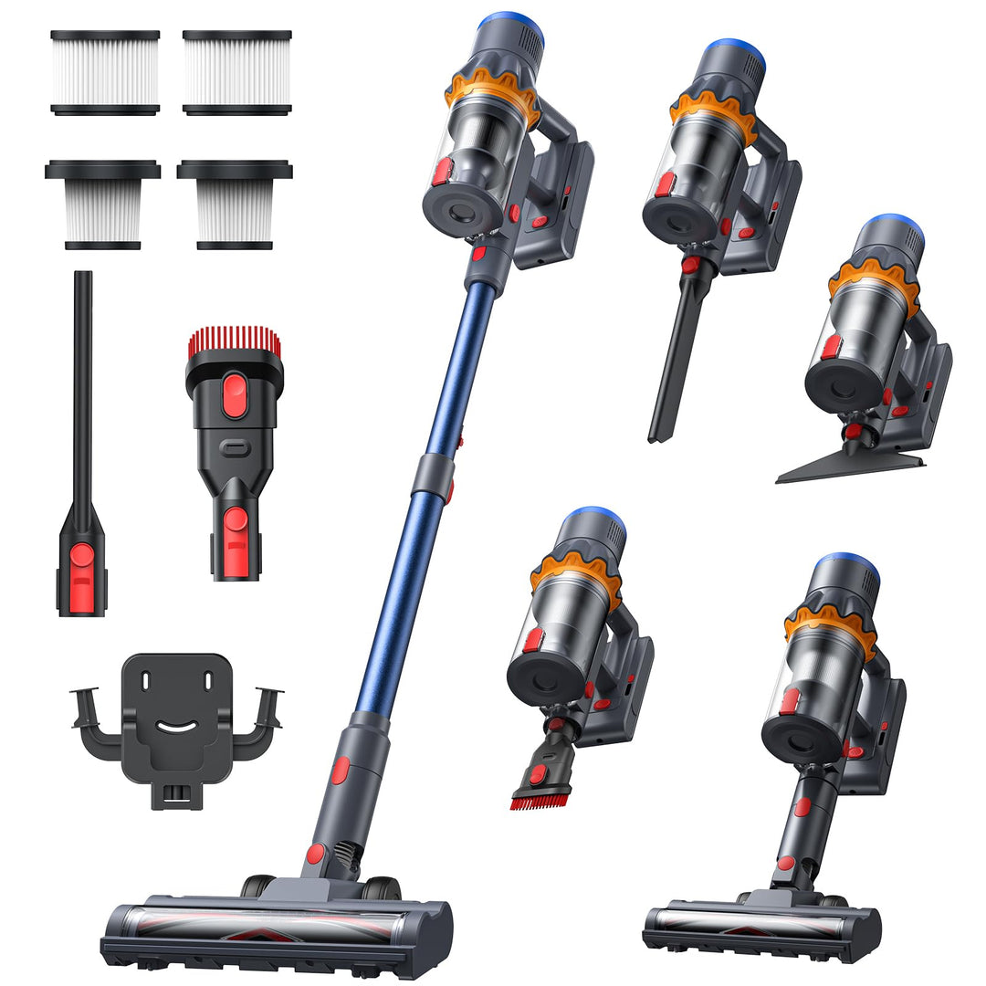 Akku Staubsauger, 58000Pa Staubsauger Kabellos, Akkustaubsauger mit Display &amp; LED, Anti-Tangle-Bürst