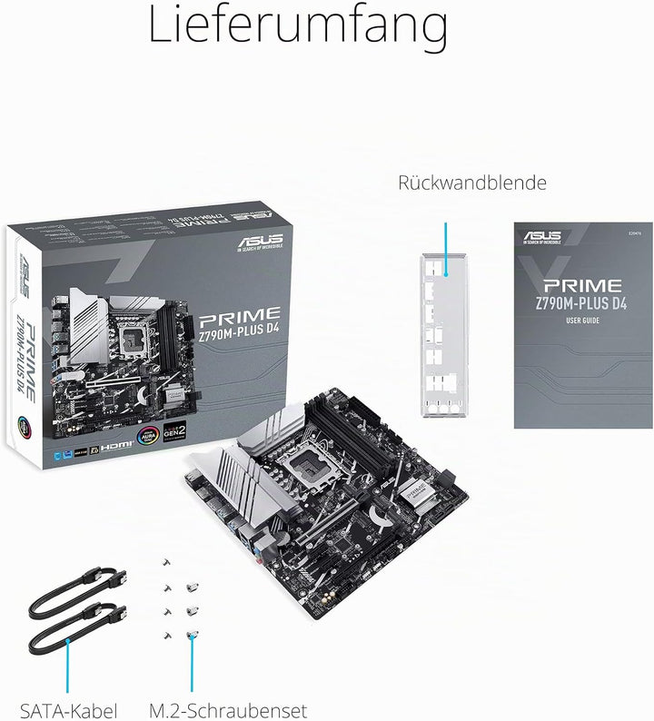 ASUS Prime Z790M-PLUS D4 Gaming Mainboard Sockel Intel LGA1700 (micro ATX, PCIe 5.0, DDR4 Speicher, 