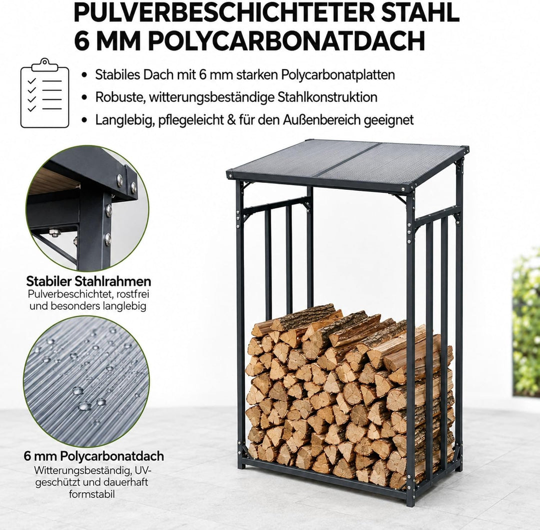SCHMIDT security tools Kaminholzregal Aussen 130x70x185 cm Stahl mit Dach 130x70x185 cm Stahl Brennh