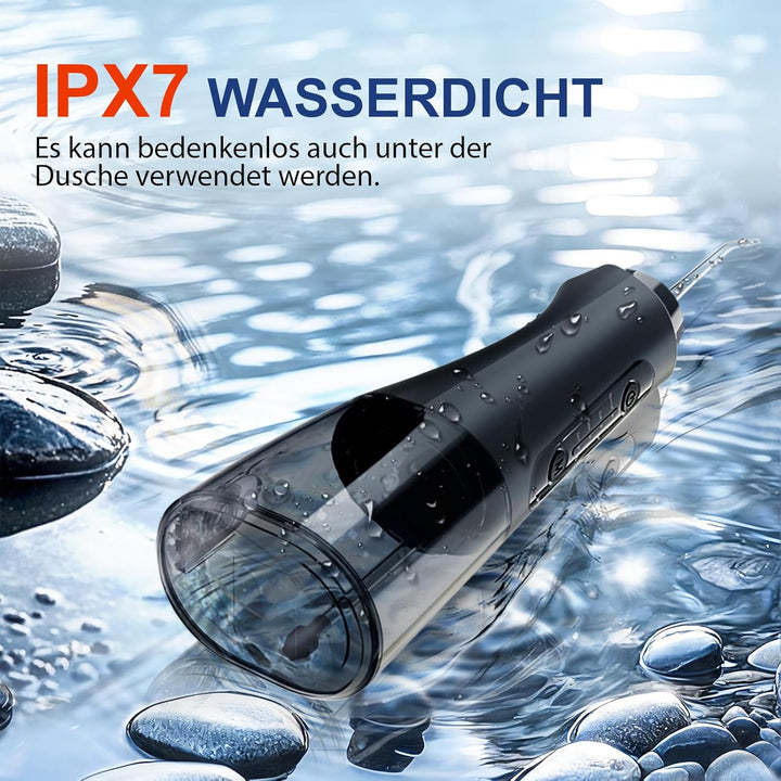 Munddusche Testsieger 2026, 320ML Wassertank, Water Flosser mit 5 Düsen und 4 Modi, IPX7 Wasserdicht