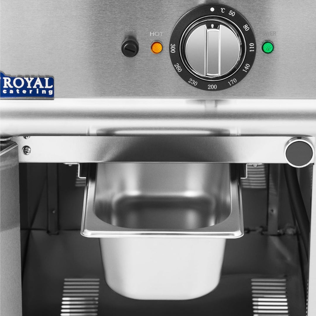 Royal Catering Elektro-Grillplatte mit Unterschrank Pro 730 Series 5,4 kW Grillplatte aus Chromstahl