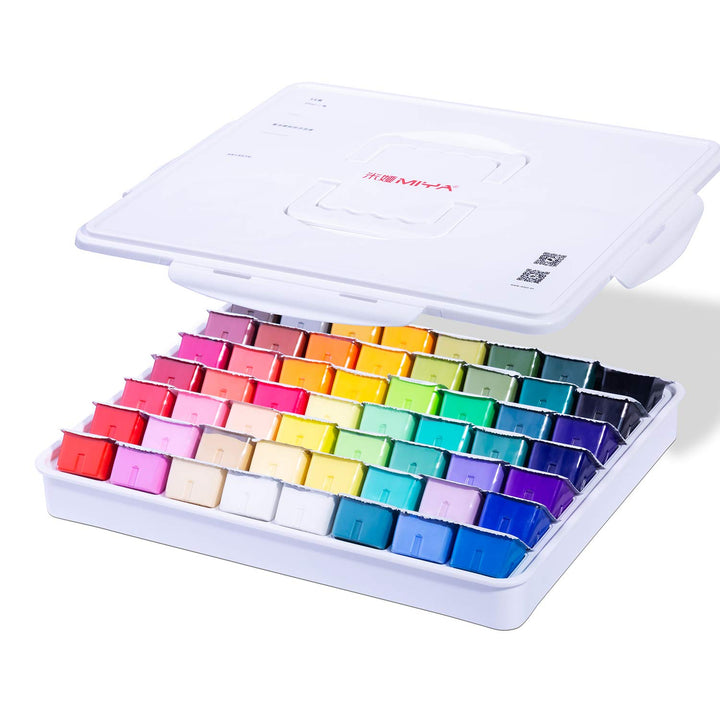 MIYA Gouache Farben Set, 56 Farben x 30 ml Einzigartiges Gelee-Becher-Design in einer Tragetasche Pe