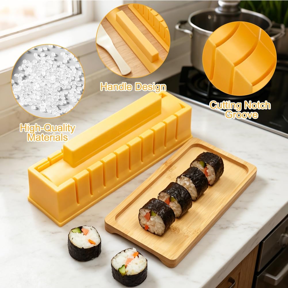 Sushi Maker, Gelb DIY Sushi Form, Anfänger Sushimaker zum Selber Machen,Einfache Version Quadrat Sus