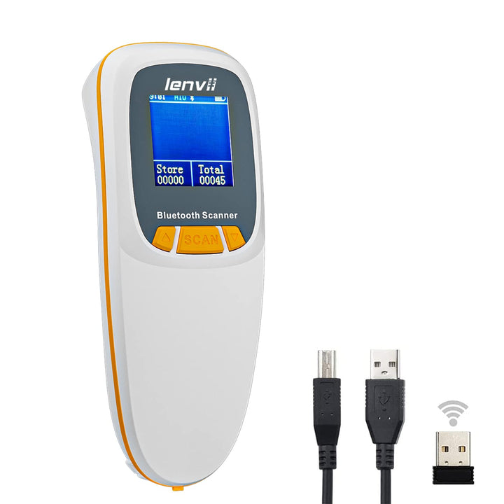 LENVII Mini Bluetooth 2D Barcode Scanner Kabellos – 3-in-1 mit LCD Display Weiss, Weiss