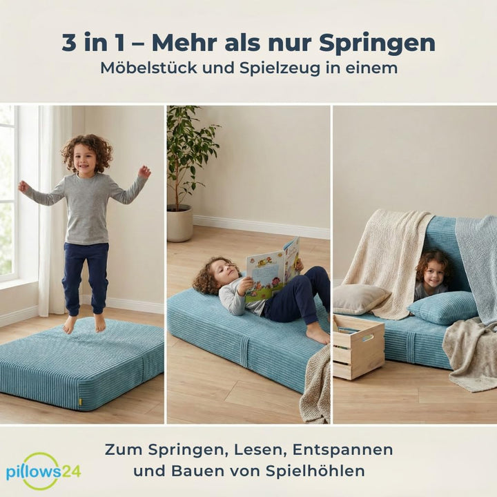 Hüpfpolster für Kinder Indoor 70x110x17 cm, mit abnehmbarem Bezug Hellgrau, Hellgrau