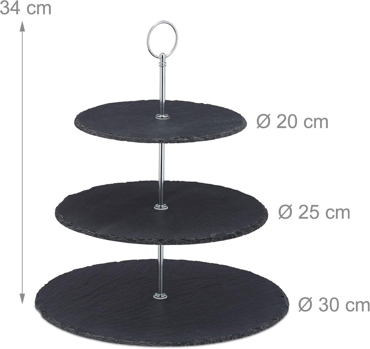Relaxdays Etagere, 3 Etagen, Schiefer, Kuchen, Snacks, Obst, Metallgriff, Servierständer, HxD 34x30