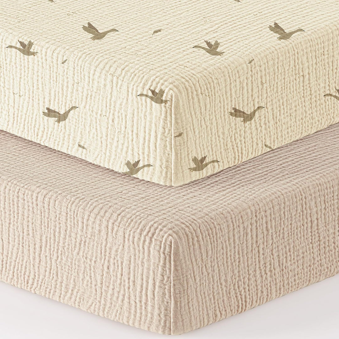Bearmoss 2er Set Kinder Spannbettlaken,Musselin-Bettlaken 100% Baumwolle Baby-Bettlaken 60x120cm/140