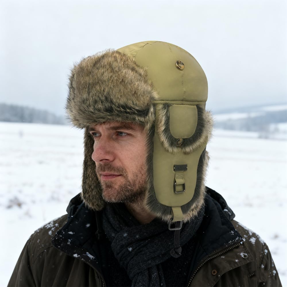 Unisex Fliegermütze Rib Bomber Aviator Pilot Hat Faux Fellmütze Winter Russische Mütze Herren Bomber