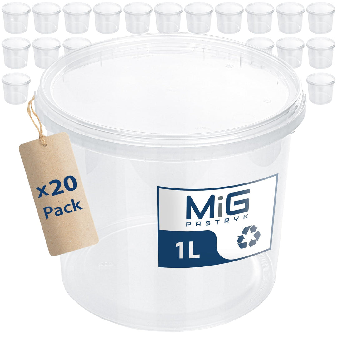 MIG Transparente Eimer mit Deckel 1L - 20x 1L Luftdicht &amp; Lebensmittelecht Plastikeimer mit Deckel -