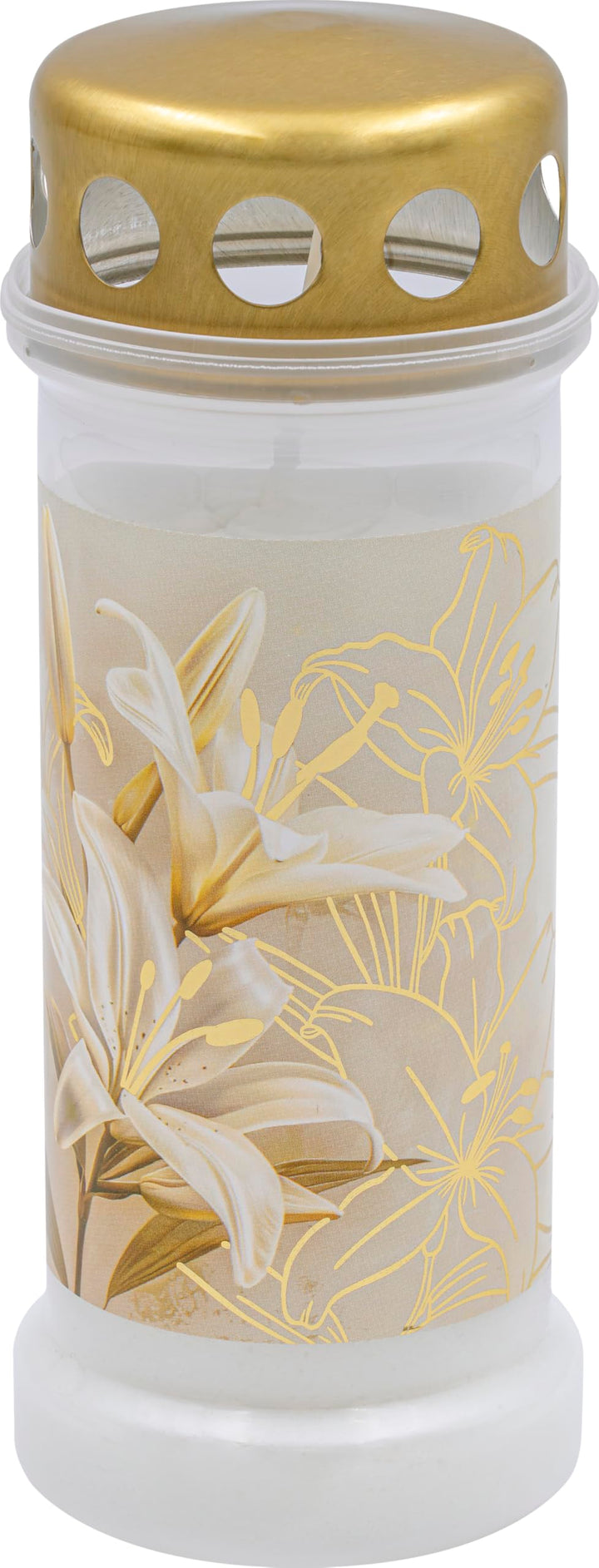 Bolsius Grablicht - Weiss mit Motiv - 12 Stück - Lily - Länge Brenndauer 70 Stunden - Trauerkerze &amp;