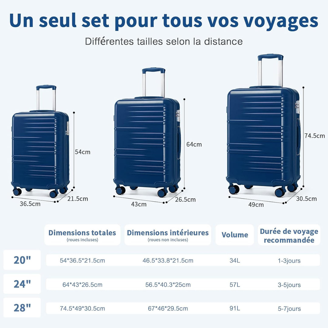 British Traveller Reisekoffer Set Handgepäck Koffer Trolleys Hartschalenkoffer ABS+PC mit 4 Spinnerr