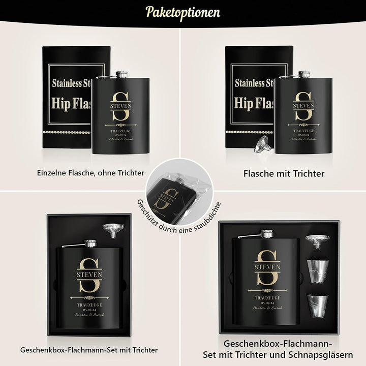 Flachmann Mit Gravur, 5 Stück Flachmänner Personalisiert 227ml/8oz für Trauzeugen Geschenke, Gravier