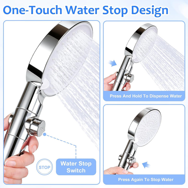 Duschkopf mit Schlauch 2M, 6 Strahlarten, Wassersparender Duschkopf 6 Modi Silber, 6 Modi Silber