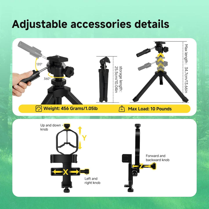 Svbony SV28 25-75x100mm Spektiv mit mit Stativ und 3-Achse Handy Teleskop Adapter, Helle und Klare B