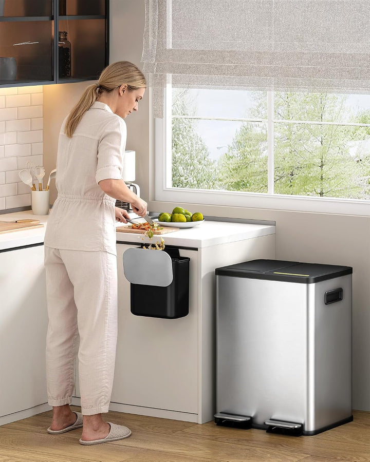 Hzuaneri Mülleimer Küche, 2 x 30 L+7 L, Mülltrennsystem 2 Fächer mit 7 L Komposteimer, Abfalleimer m