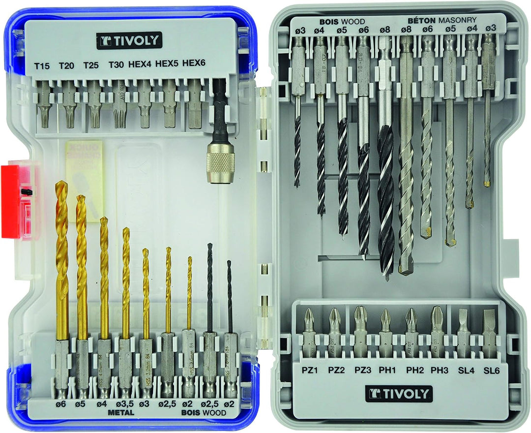 TIVOLY 11901170049 Mixed 1/4" Hex Shank Drill Bits &amp; Screw Bit Set (35pieces