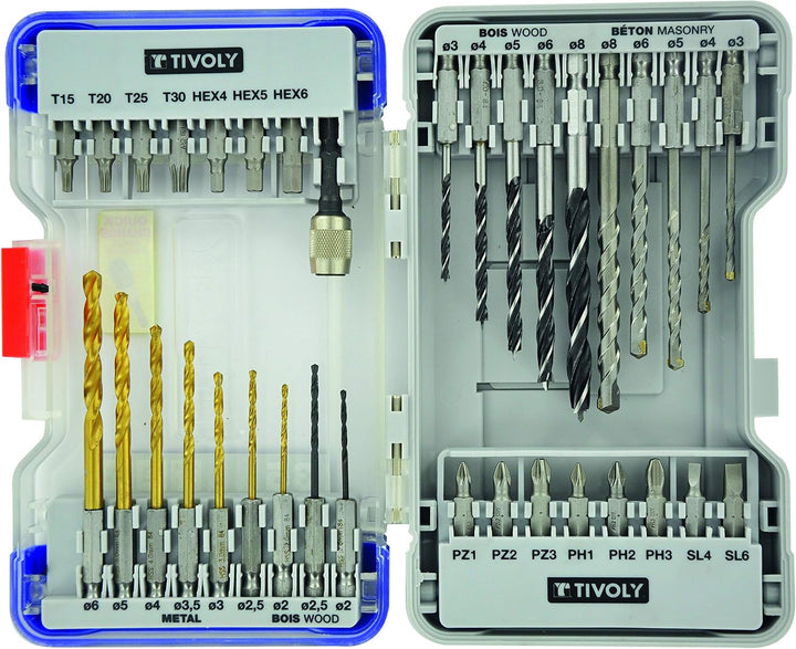 TIVOLY 11901170049 Mixed 1/4" Hex Shank Drill Bits &amp; Screw Bit Set (35pieces