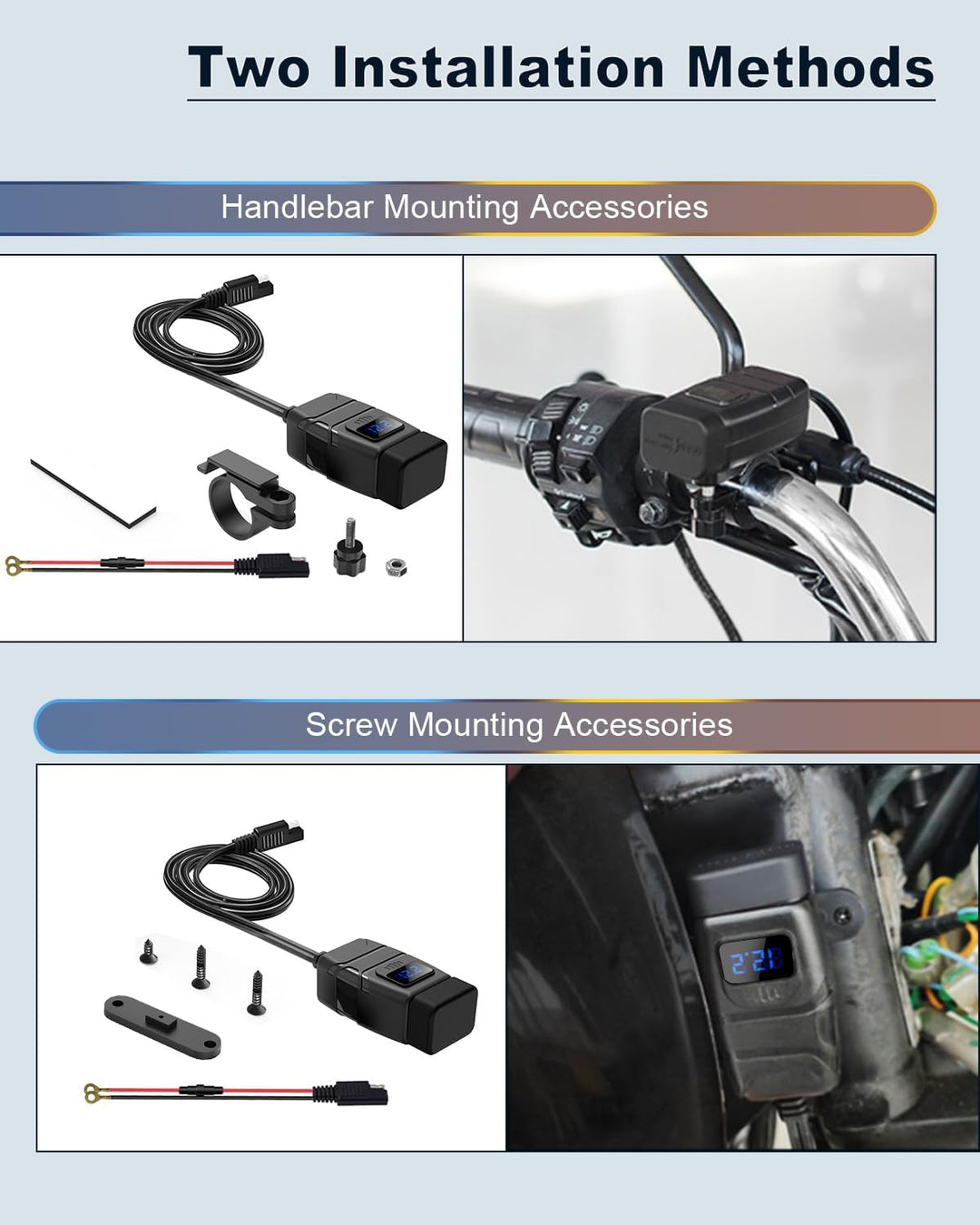 EXTRACTME Motorrad USB Ladegerät 6.8A Schnellladung 3.0 Dual USB Telefon Ladegerät mit Voltmeter und