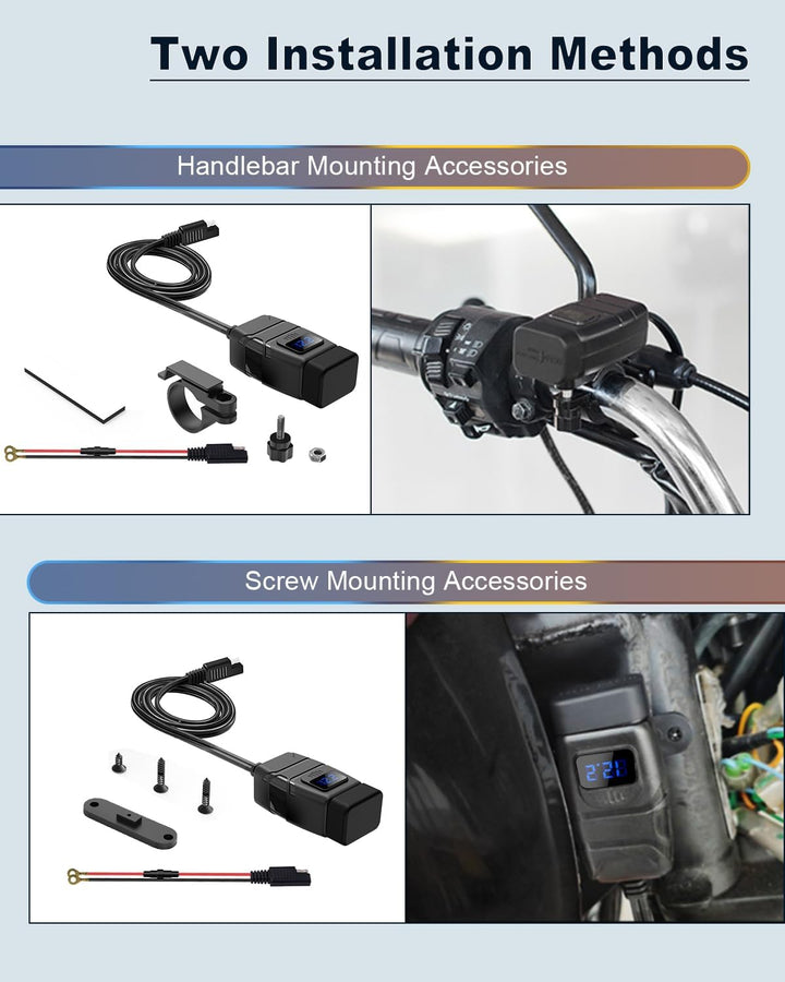 EXTRACTME Motorrad USB Ladegerät 6.8A Schnellladung 3.0 Dual USB Telefon Ladegerät mit Voltmeter und