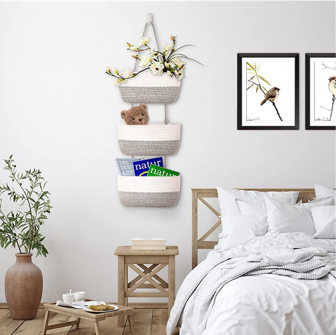 Hängeorganizer Tür Wand Organizer, 3-Tier Baumwolle Seil Gewebt Wall-Mounted Veranstalter, Organizer