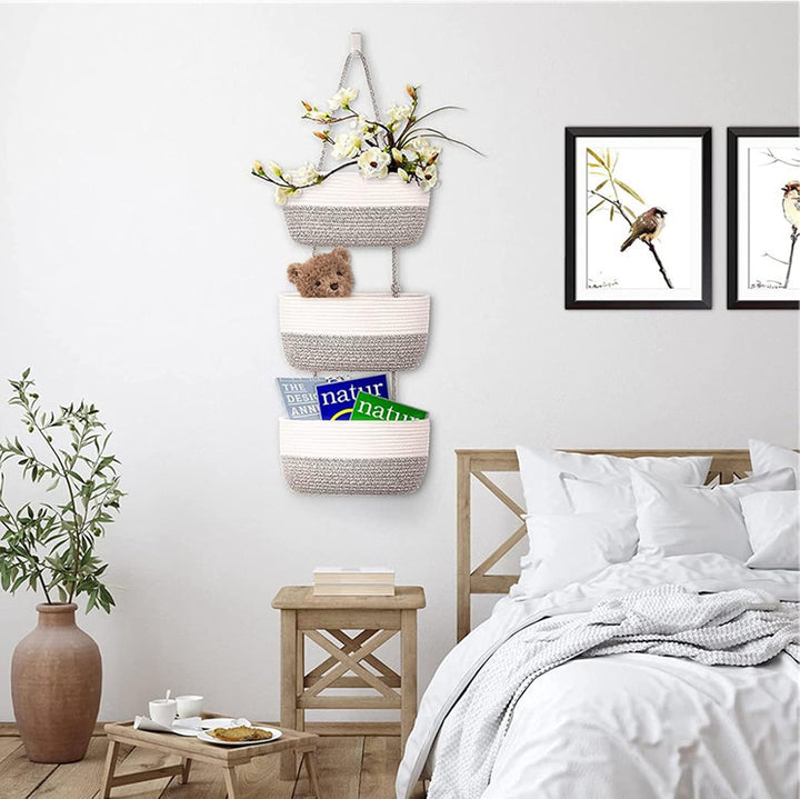 Hängeorganizer Tür Wand Organizer, 3-Tier Baumwolle Seil Gewebt Wall-Mounted Veranstalter, Organizer