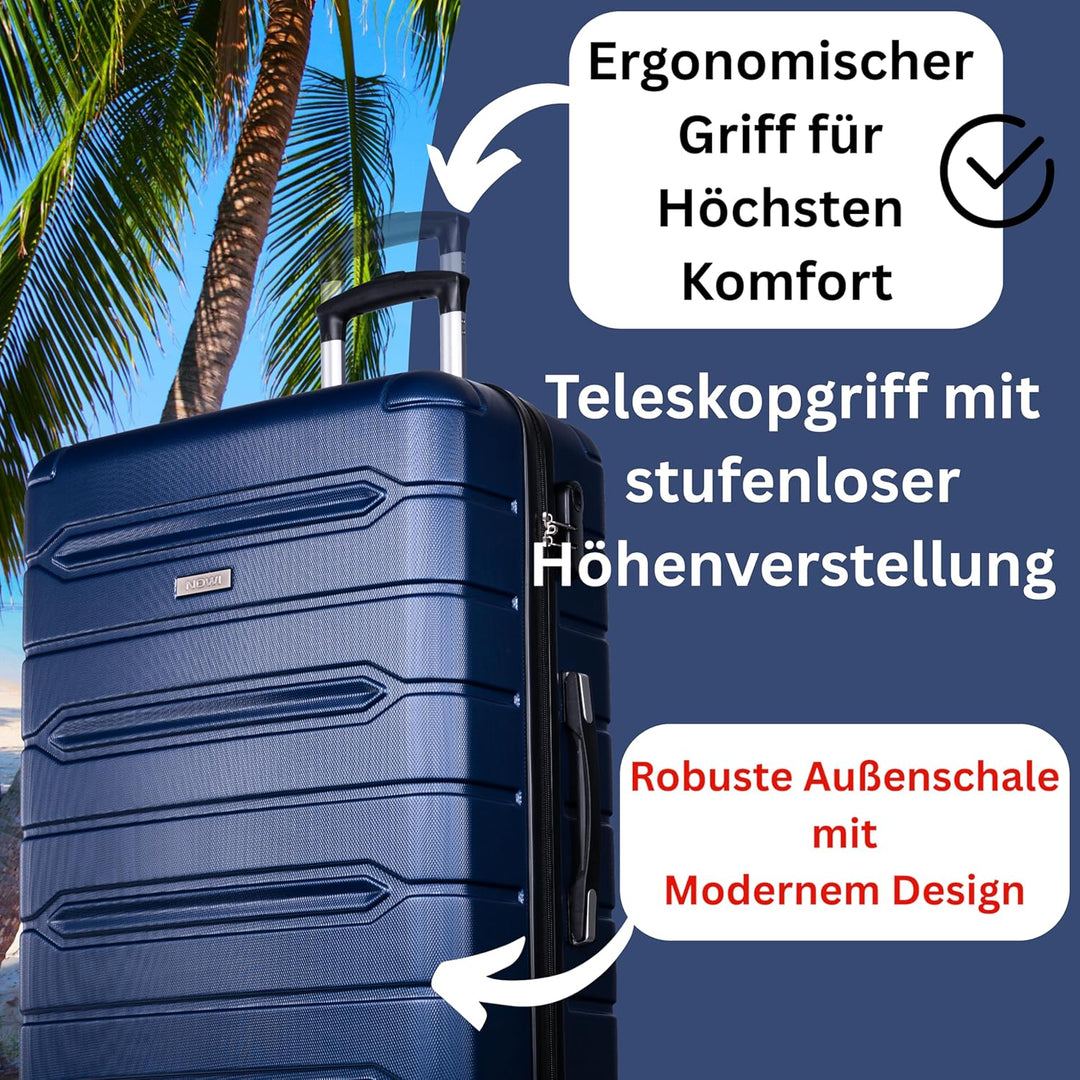 NOWI Hartschalenkoffer Mittelgross – 62,7L Volumen – 8 Rollen 360° drehbar – Leichter ABS Koffer mit