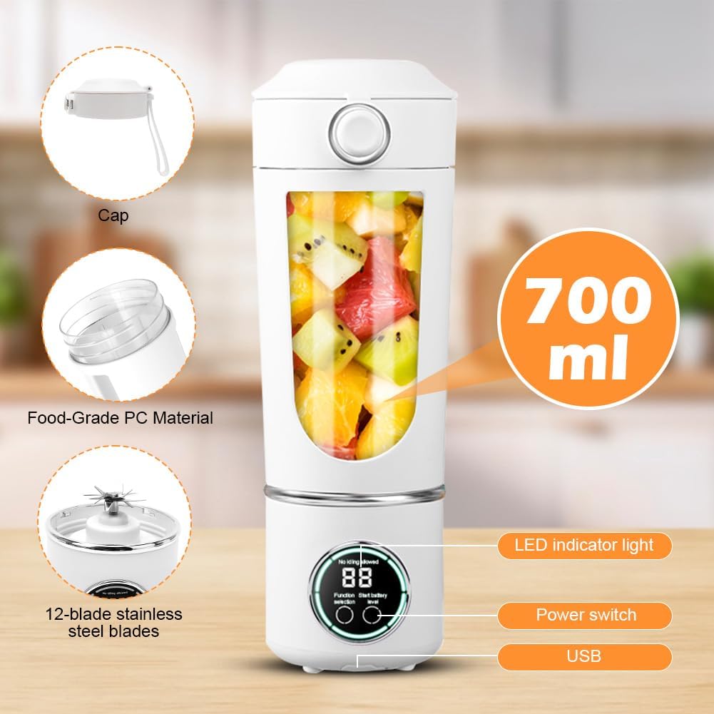 700 ml Tragbarer Mixer, Wiederaufladbarer Kleiner Entsafter, Smoothie Maker mit 12 Rostfreien Klinge