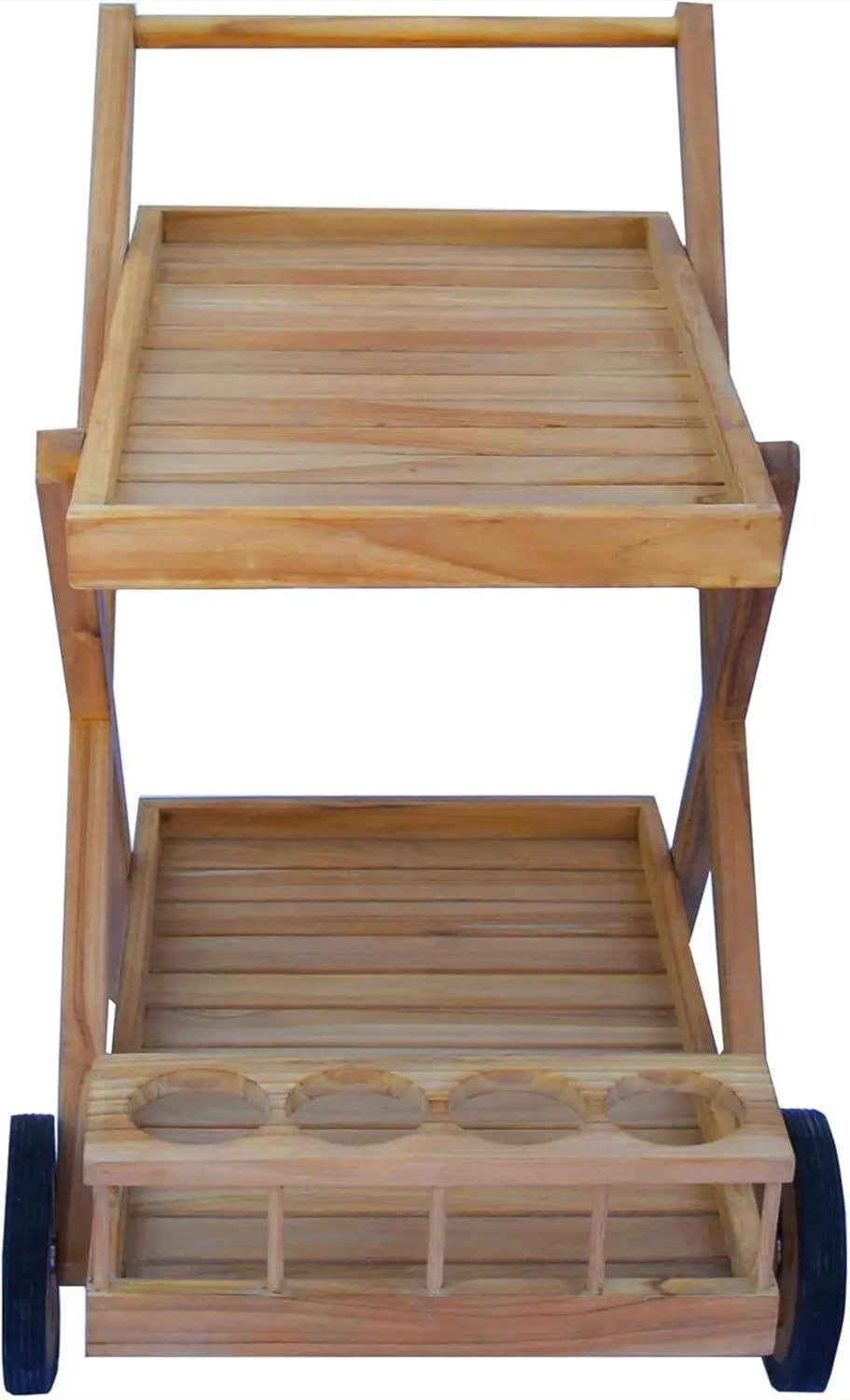 Servierwagen Teakholz Teramo mit 2 Ablagen Massivholz Wetterfest, 70 x 45 x 60 cm, Rollwagen, für Au