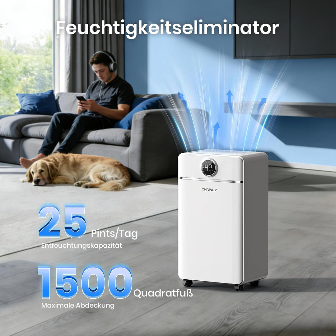 CHIVALZ Luftentfeuchter Elektrisch 12L/24h,Leiser, Hellweiss, Hellweiss