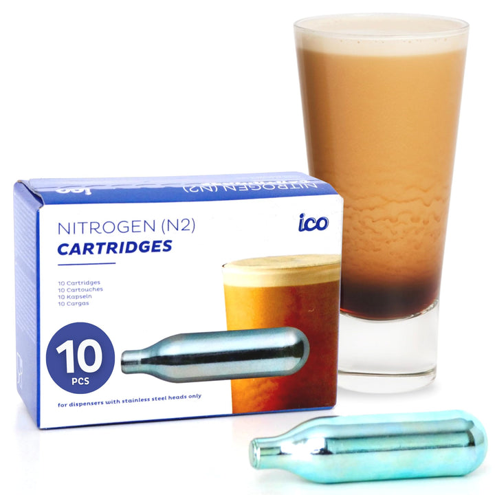 ICO Premium Stickstoff Kartuschen 10er Pack - N2 Kartuschen für Nitro Cold Brew Kaffee, Cocktails &amp;
