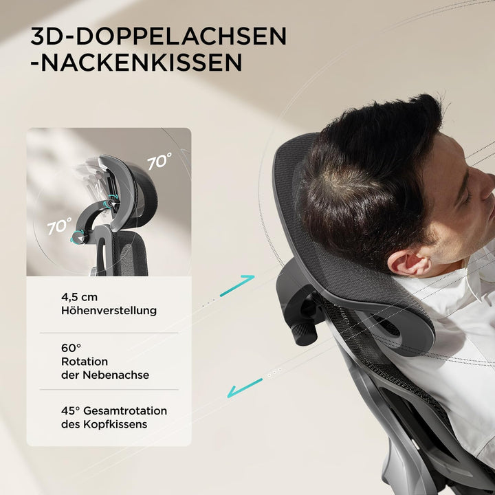 Hbada E3 Air Ergonomischer Bürostuhl mit 3-Zonen dynamischer Lendenwirbelstütze, Schreibtischstuhl m