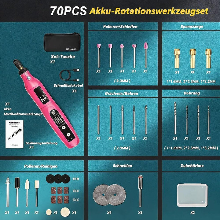 Mini Akku Rotationswerkzeug mit LED, 5 Geschwindigkeiten (5000-18000 U/min), 3,7V Multifunktionswerk