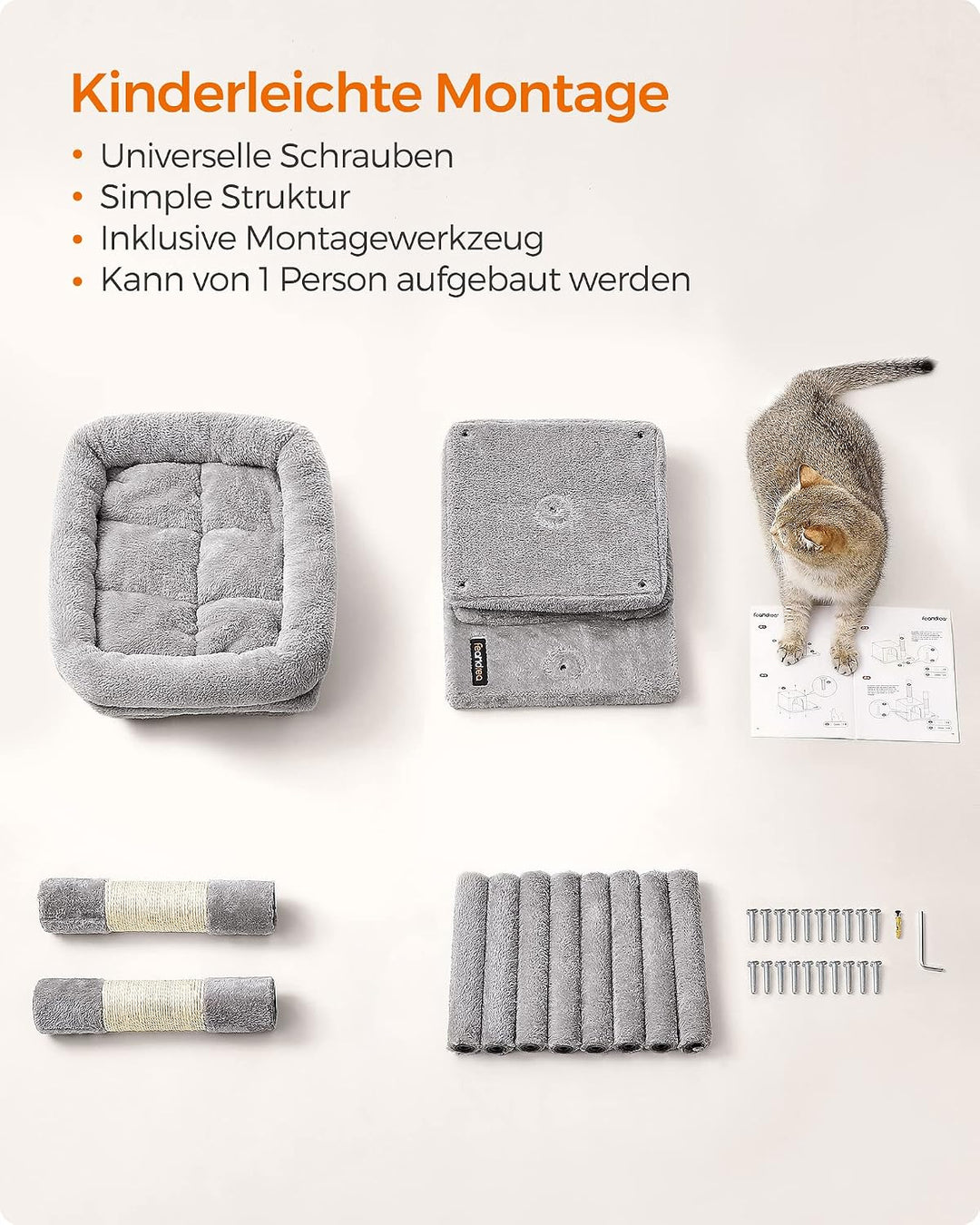 Feandrea Kratzbaum klein, 67 cm Katzenbaum, Katzenhaus für Kätzchen bis zu 3 kg, grosse Plattform, S